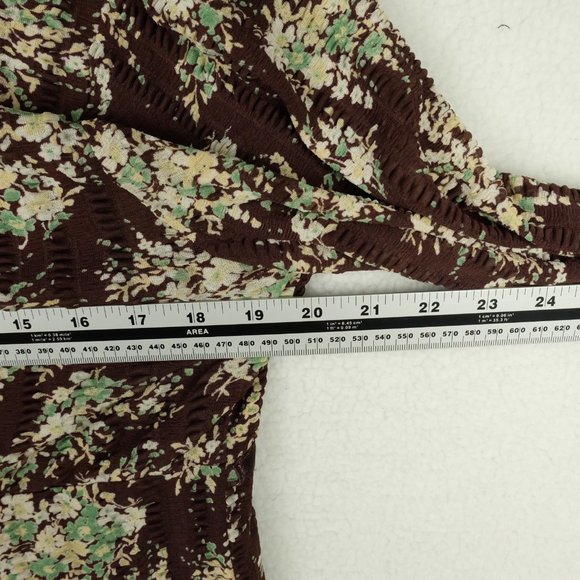 Nine West Womens Shirt Top Large Brown Green Floral Retro Cottagecore Peplum - Picture 7 of 8